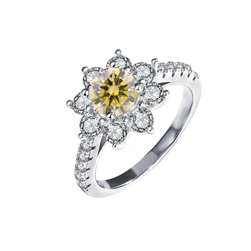 [ASTWO] #LIVE S925 Sun Flower Colorful Moissanite Engagement Ring ASTWO