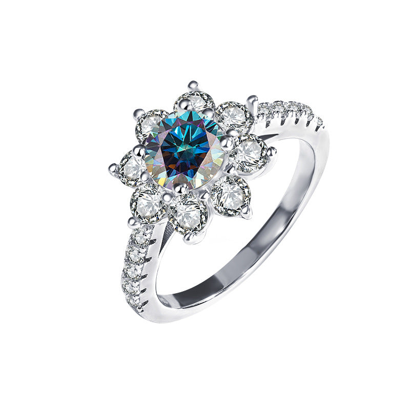[ASTWO] #LIVE S925 Sun Flower Colorful Moissanite Engagement Ring ASTWO